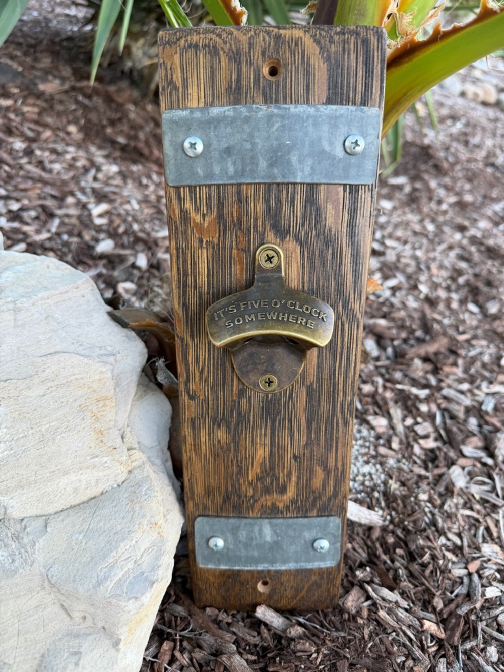 Rustic Wall-Mount Bottle Opener - 'It's Five O'Clock Somewhere'